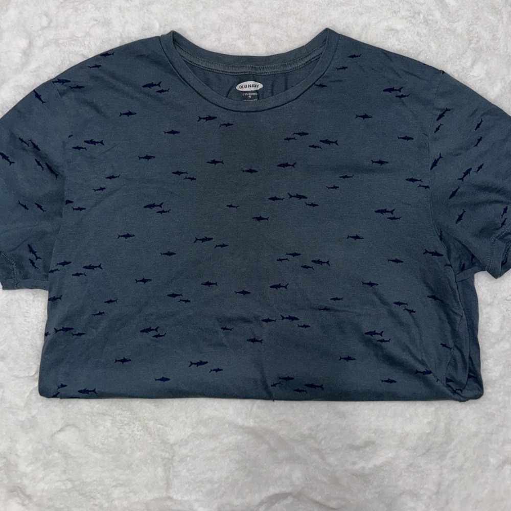Old Navy Blue Shark Print Short Sleeve Tee